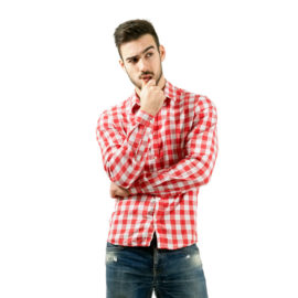Spear red and white checked slim shirt